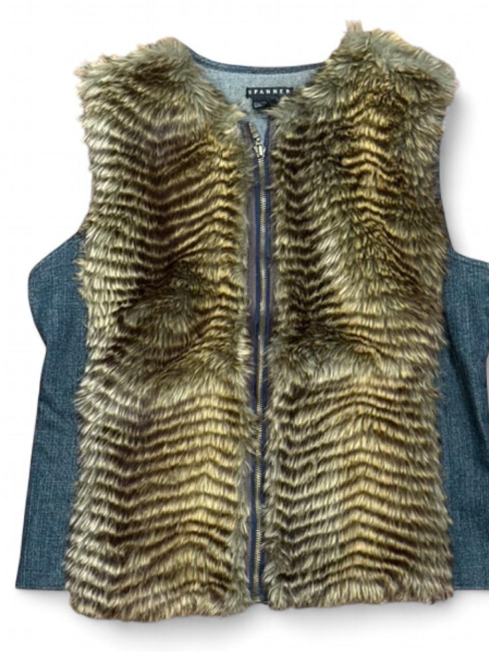Y2K Spanner Faux Fur Denim Zip Up Vest
